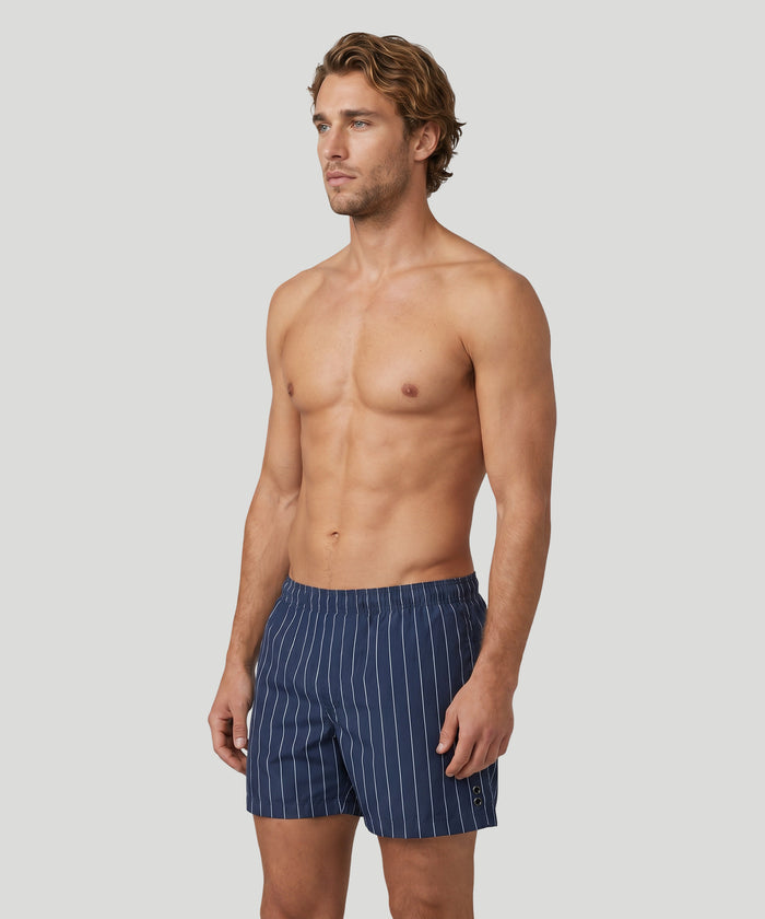 Swim Shorts w. Pin Stripes: Navy/White