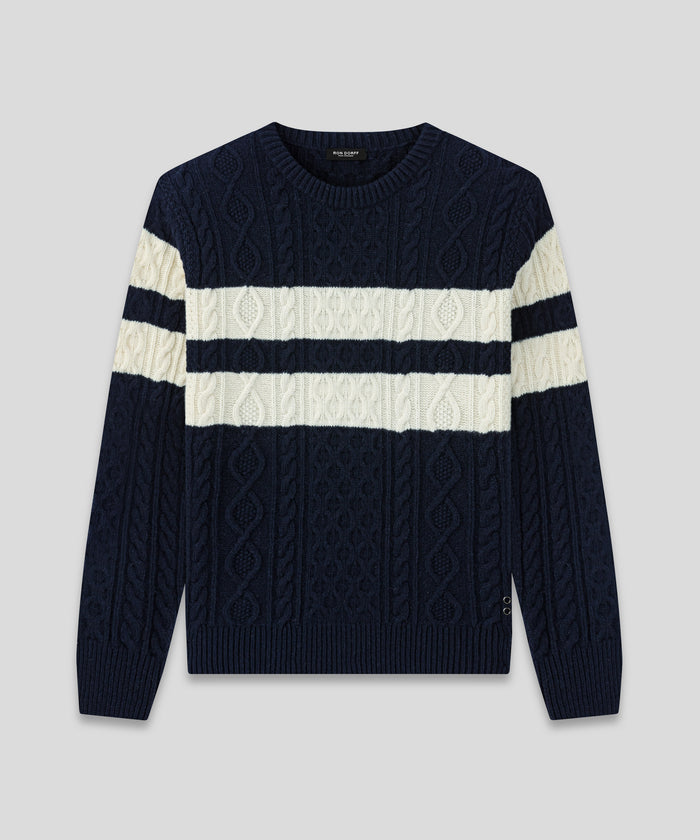 Wool-Cashmere Sweater Telemark w. Stripes: Navy/White