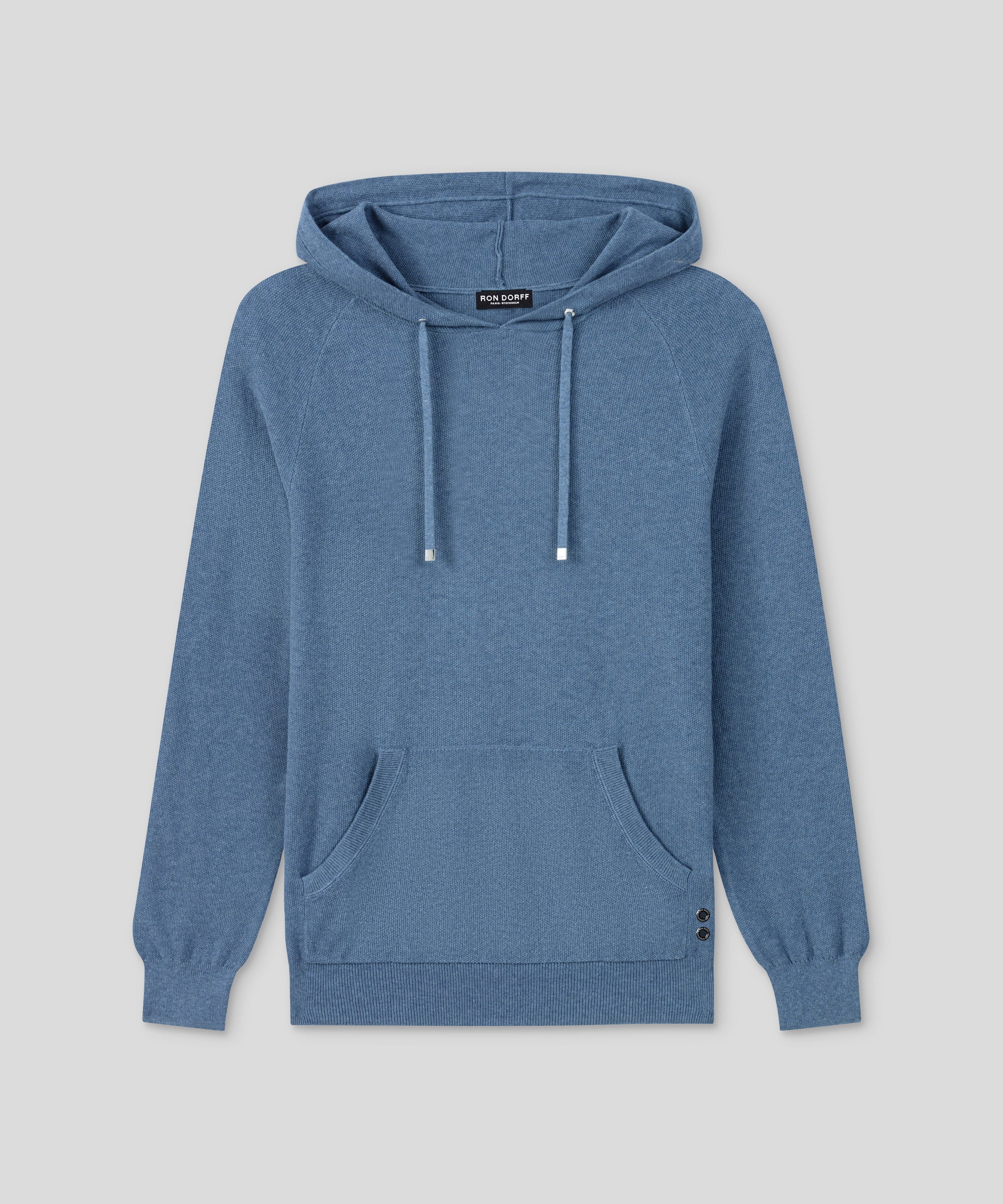 Cotton-Cashmere Piqué Hoodie Sweater: Blue Melange