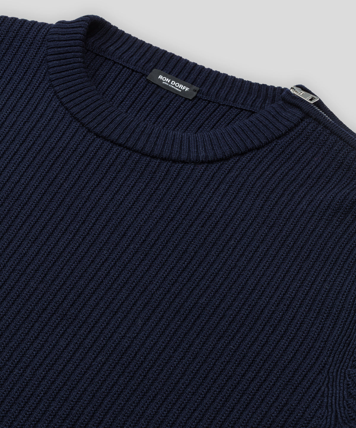 Zipped Ribbed Wool Sweater: Navy