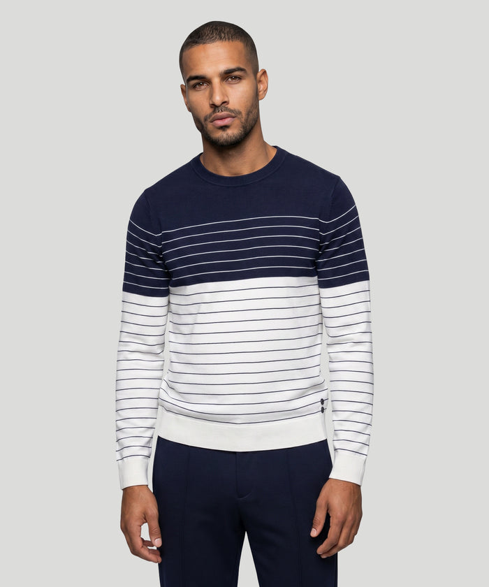 Cotton Sweater w. Pin Stripes: Navy/White