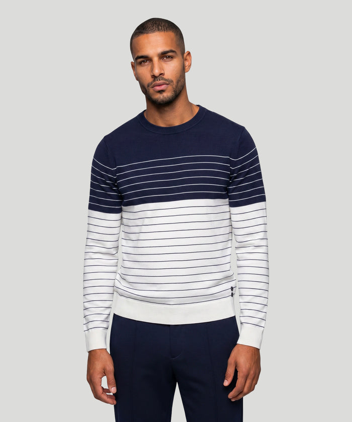 Cotton Sweater w. Pin Stripes: Navy/White