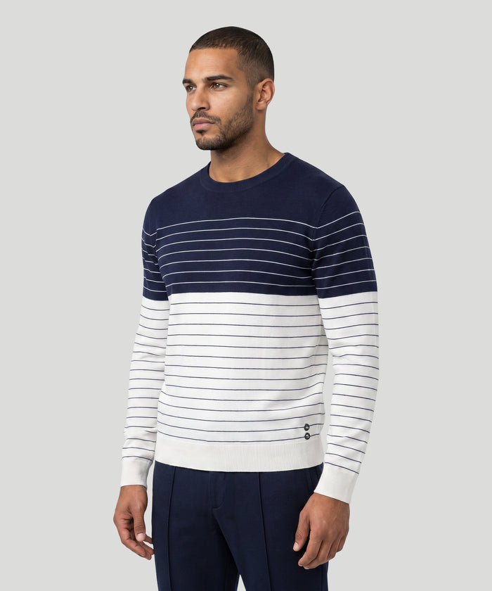 Cotton Sweater w. Pin Stripes: Navy/White