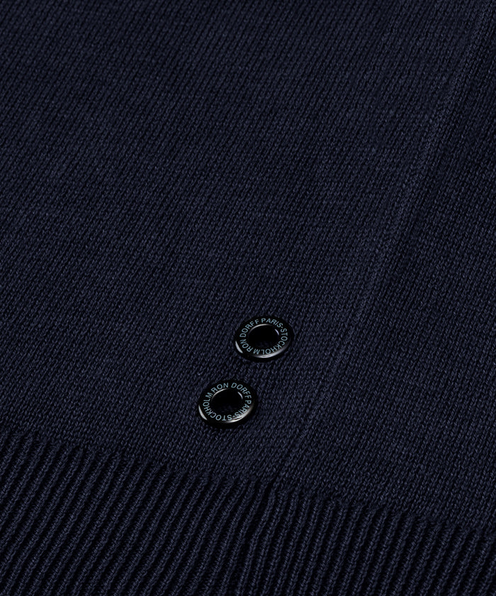 Knitted Cotton Sweater w. Drawstrings: Navy