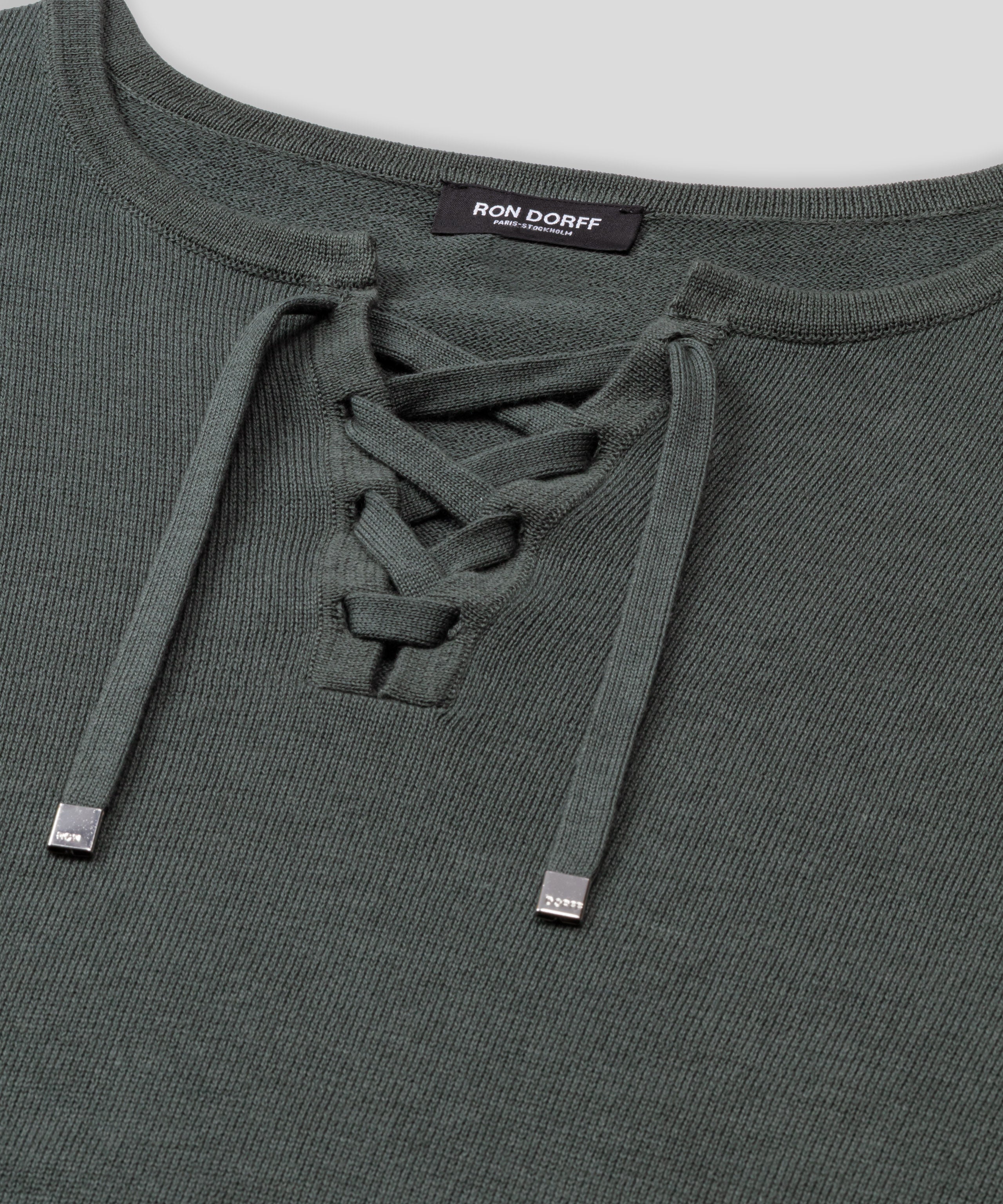 Knitted Cotton Sweater w. Drawstrings: Urban Khaki