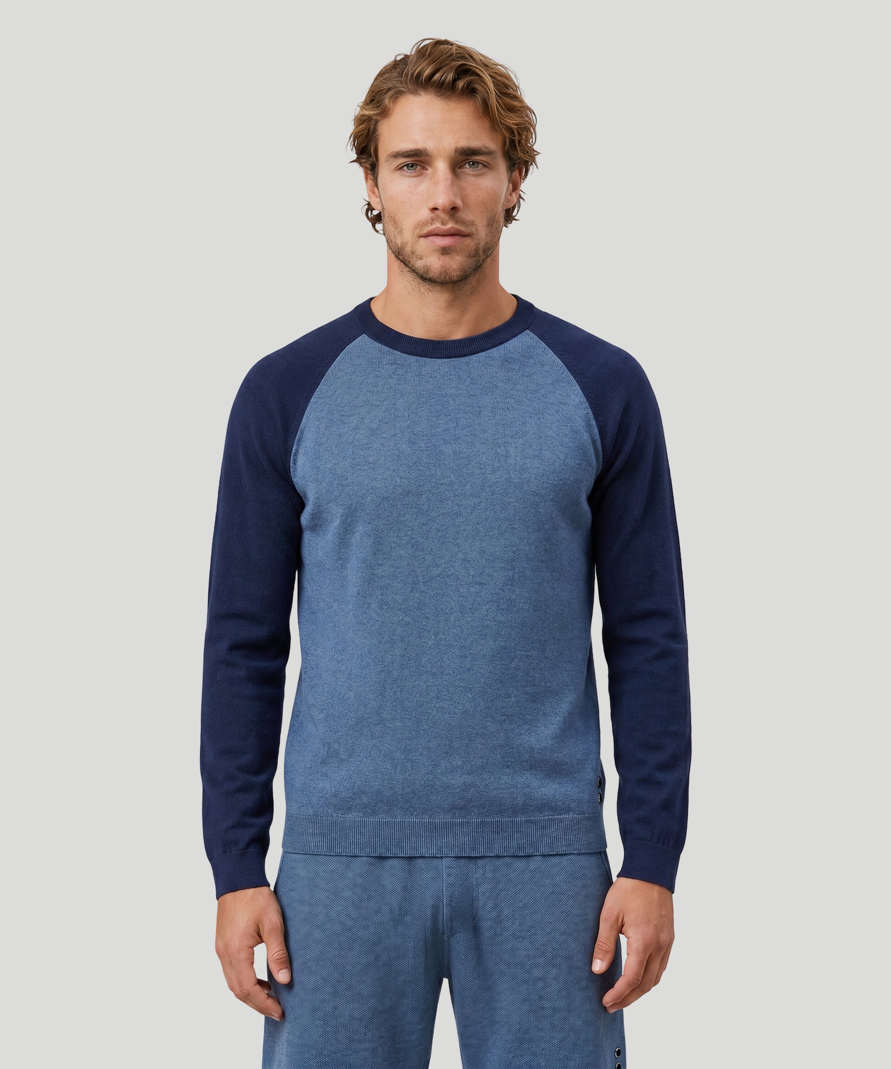 Cotton-Wool Baseball Sweater: Blue Melange