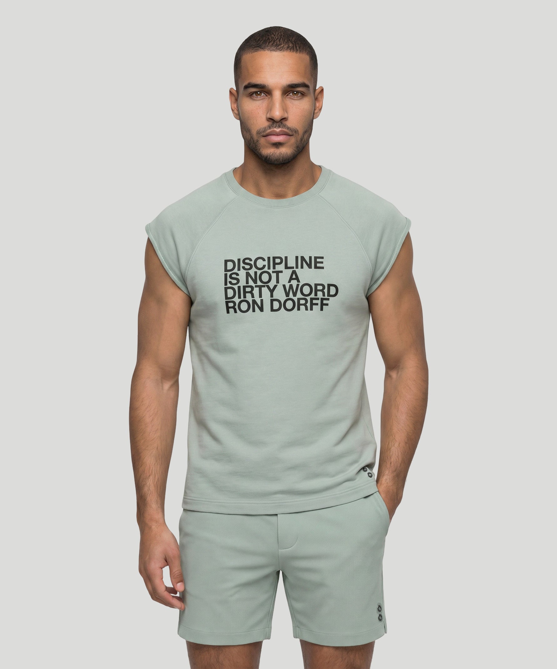 Organic Cotton Sleeveless Sweatshirt "DISCIPLINE": Gray Mist