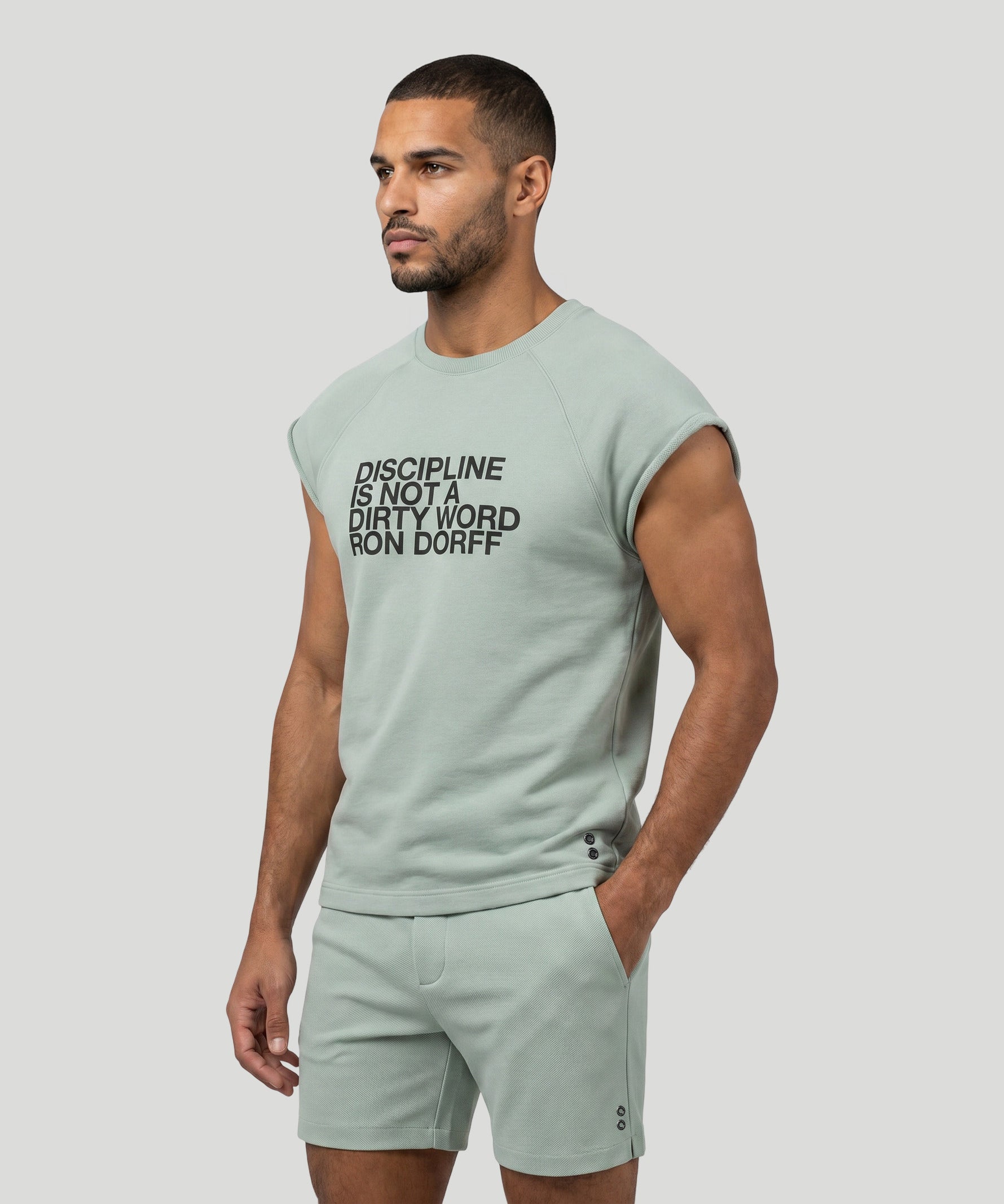 Organic Cotton Sleeveless Sweatshirt "DISCIPLINE": Gray Mist