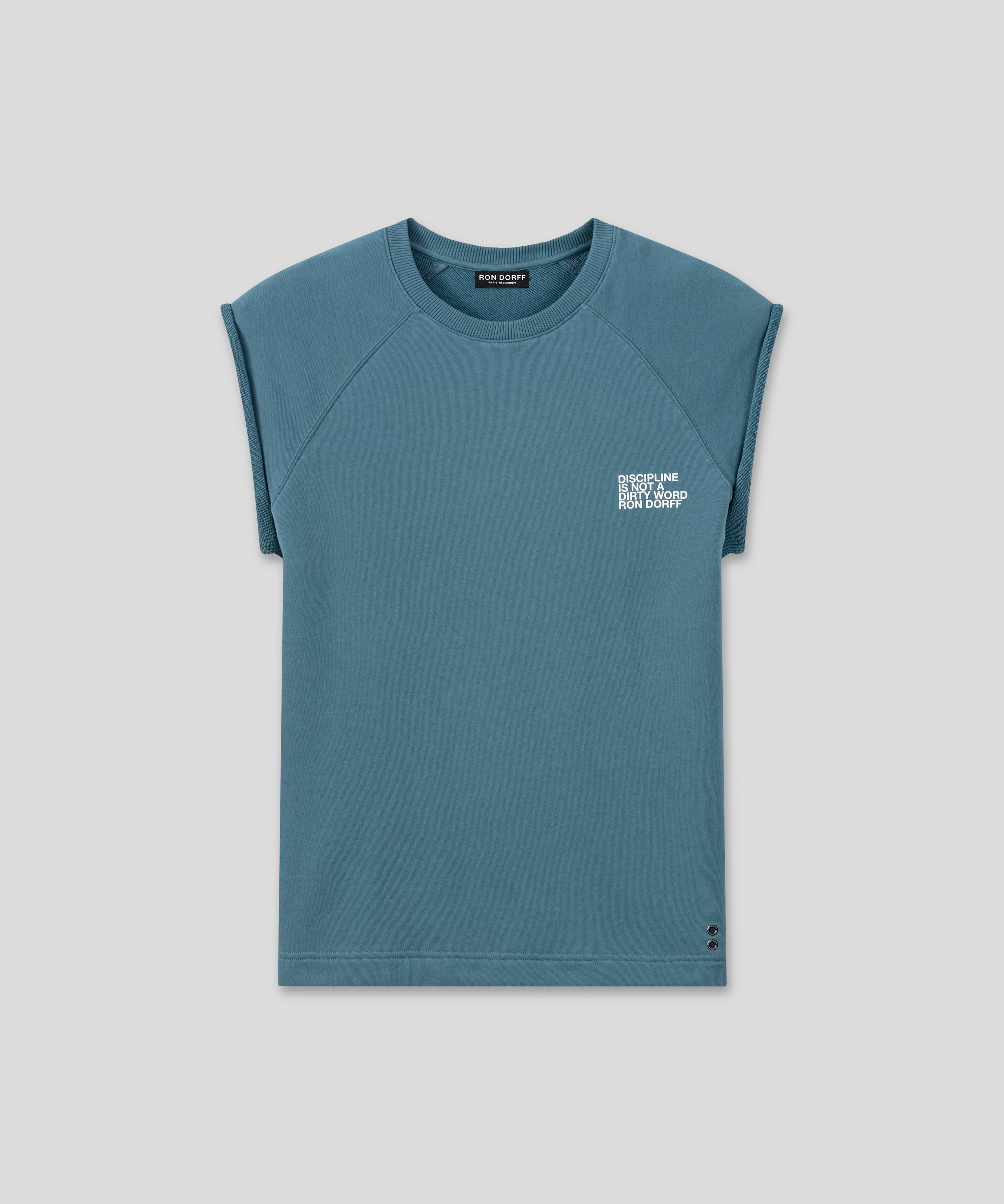 Organic Cotton Sleeveless Sweatshirt "DISCIPLINE": Baltic Blue