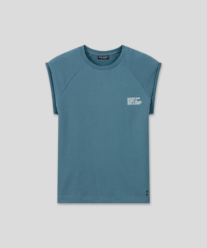 Organic Cotton Sleeveless Sweatshirt "DISCIPLINE": Baltic Blue
