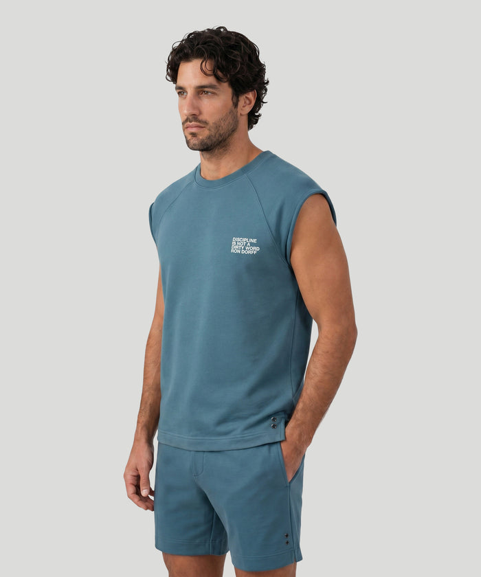 Organic Cotton Sleeveless Sweatshirt "DISCIPLINE": Baltic Blue
