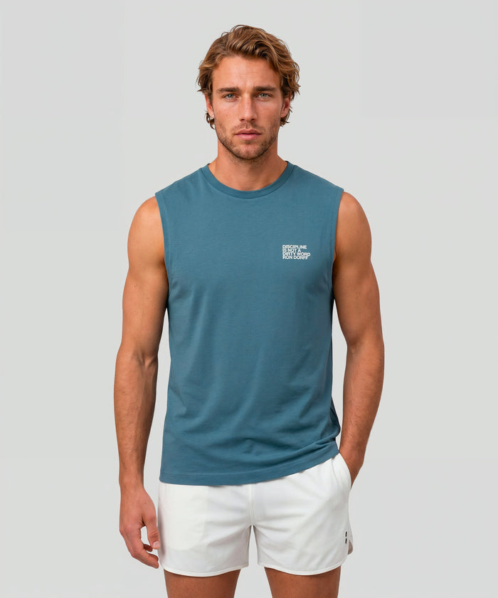 Organic Cotton Sleeveless T-Shirt "DISCIPLINE": Baltic Blue