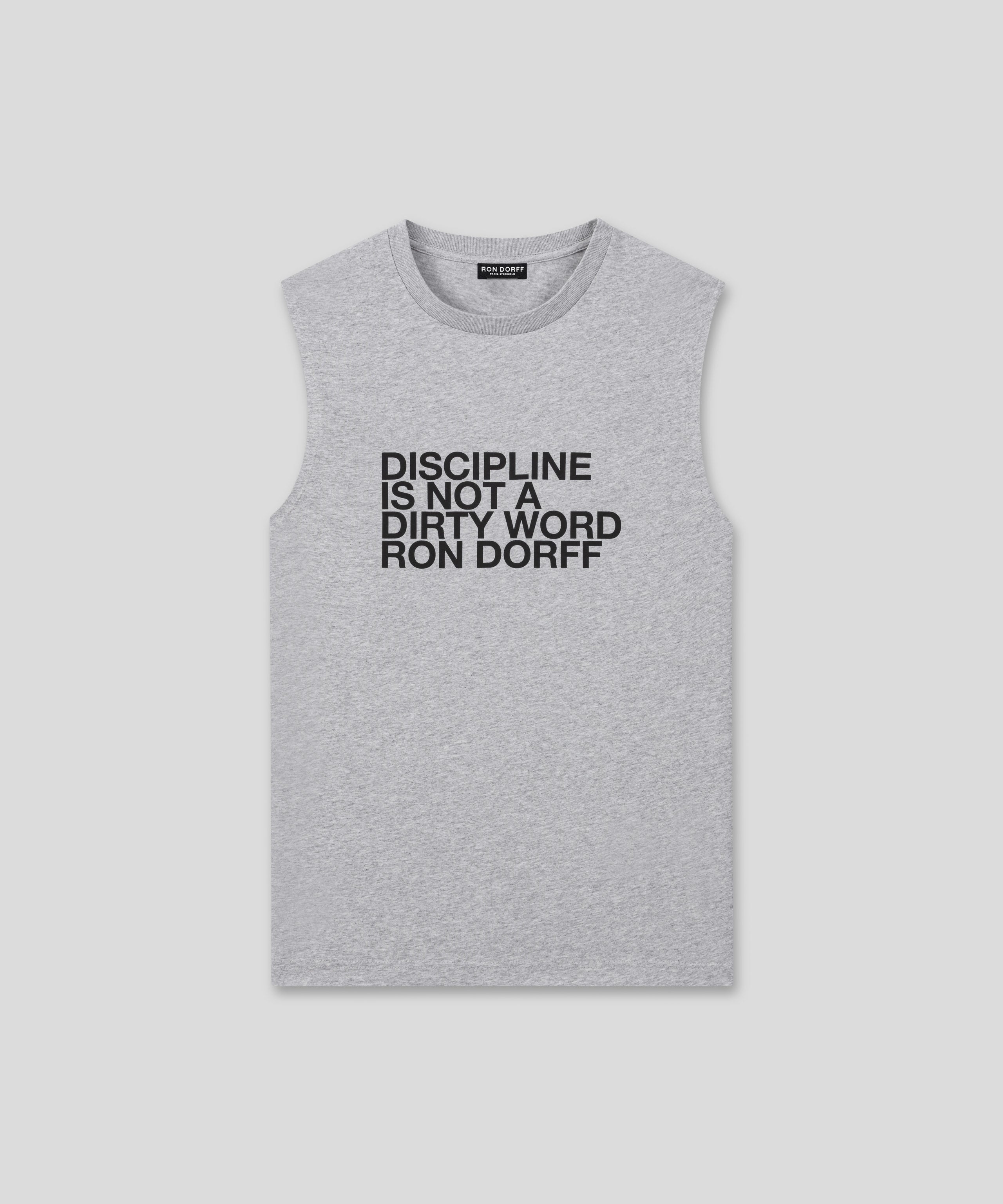 Organic Cotton Sleeveless T-Shirt "DISCIPLINE": Grey Melange