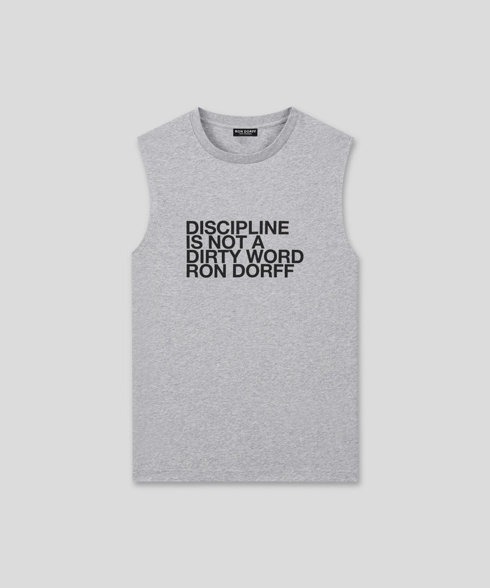 Organic Cotton Sleeveless T-Shirt "DISCIPLINE": Grey Melange