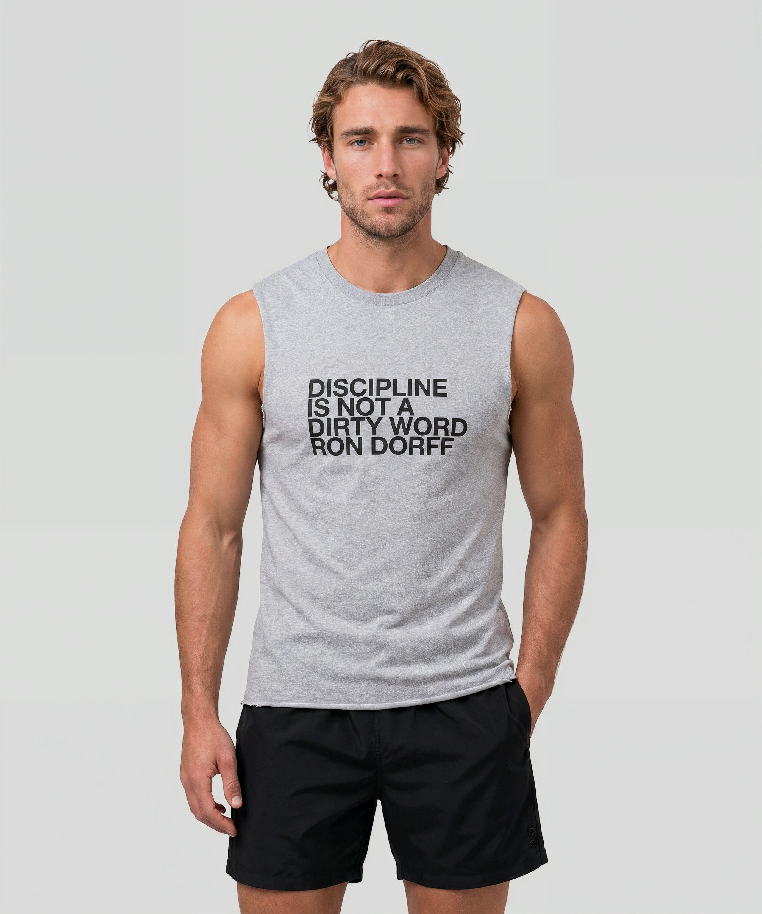 Organic Cotton Sleeveless T-Shirt "DISCIPLINE": Grey Melange