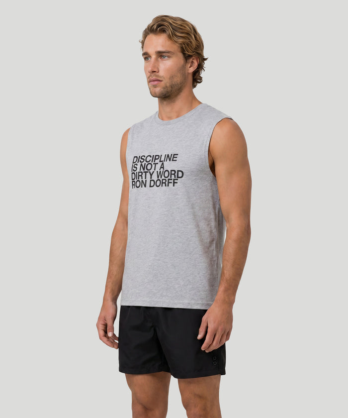 Organic Cotton Sleeveless T-Shirt "DISCIPLINE": Grey Melange