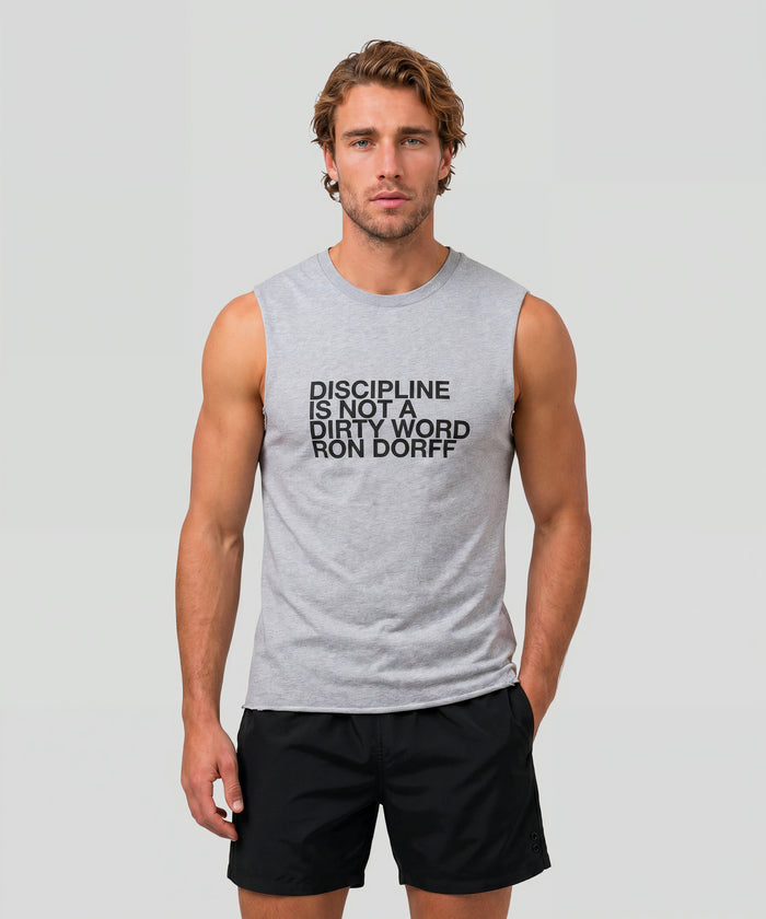 Organic Cotton Sleeveless T-Shirt "DISCIPLINE": Grey Melange