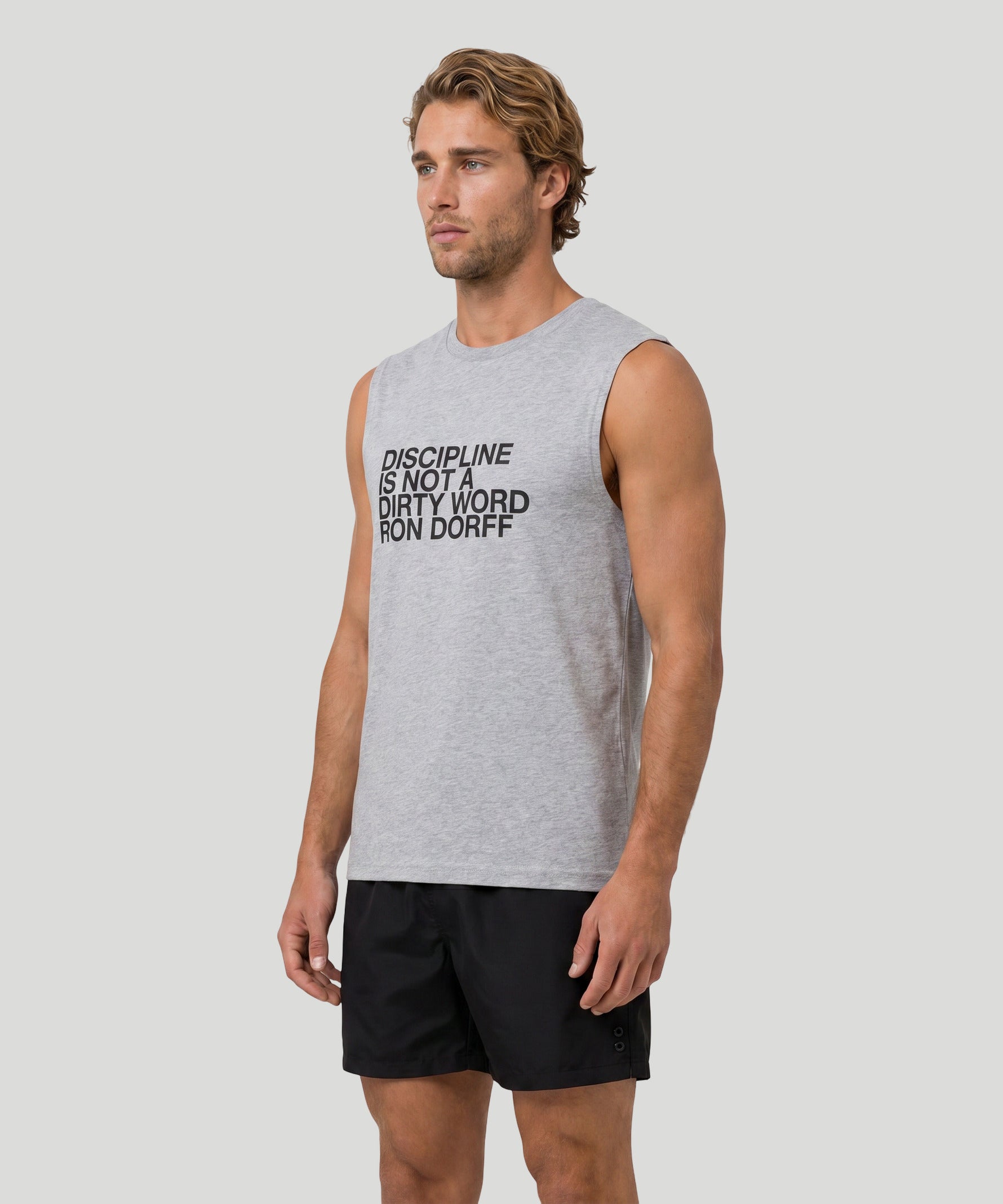 Organic Cotton Sleeveless T-Shirt "DISCIPLINE": Grey Melange