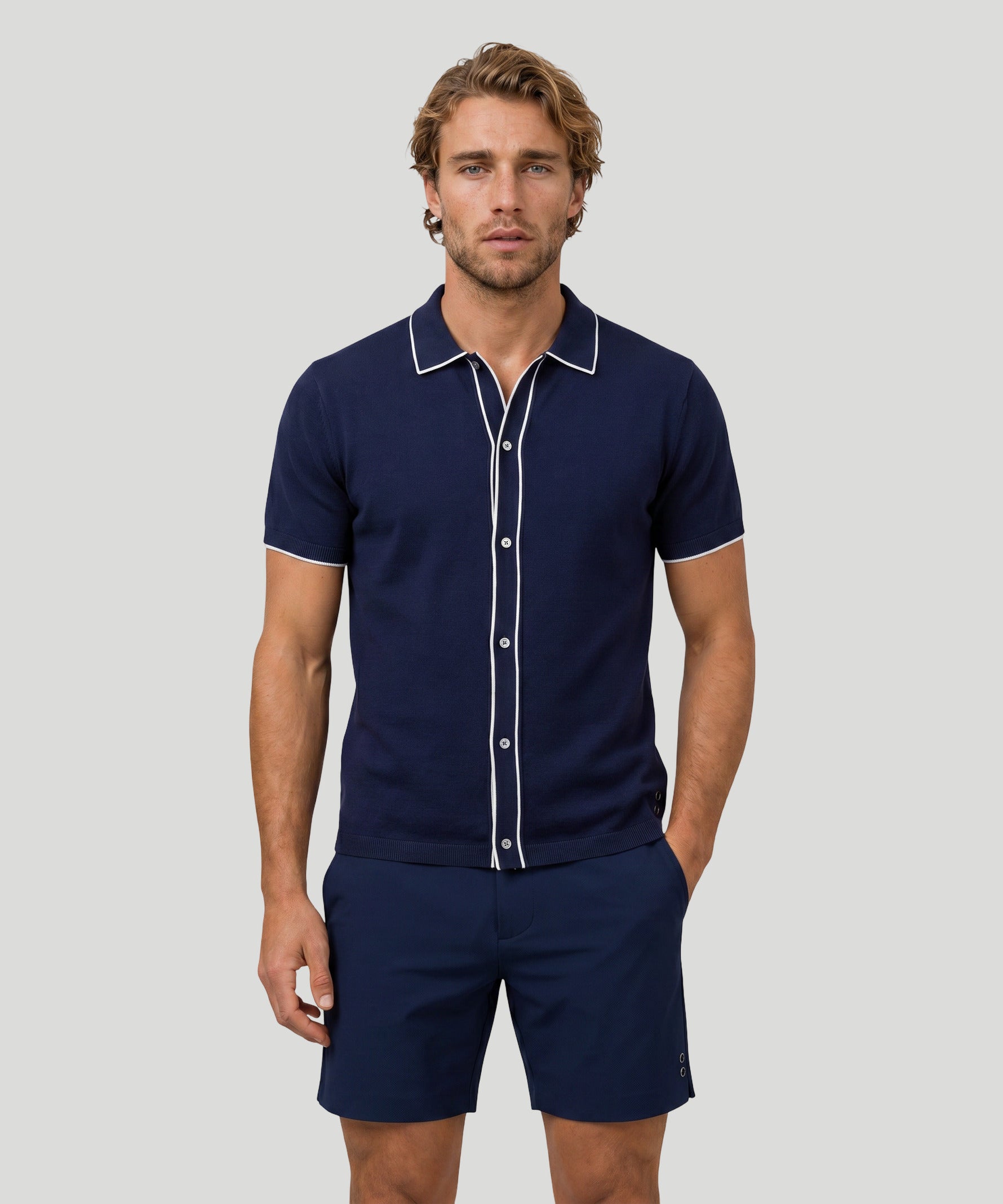 Cotton-Silk Shirt: Navy