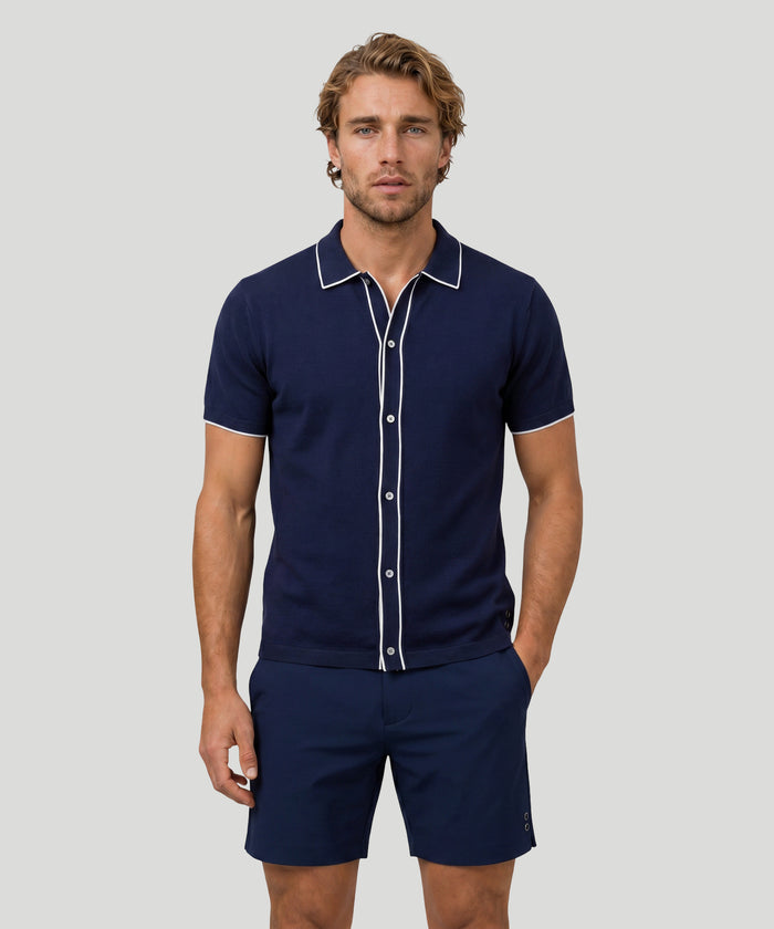 Cotton-Silk Shirt: Navy