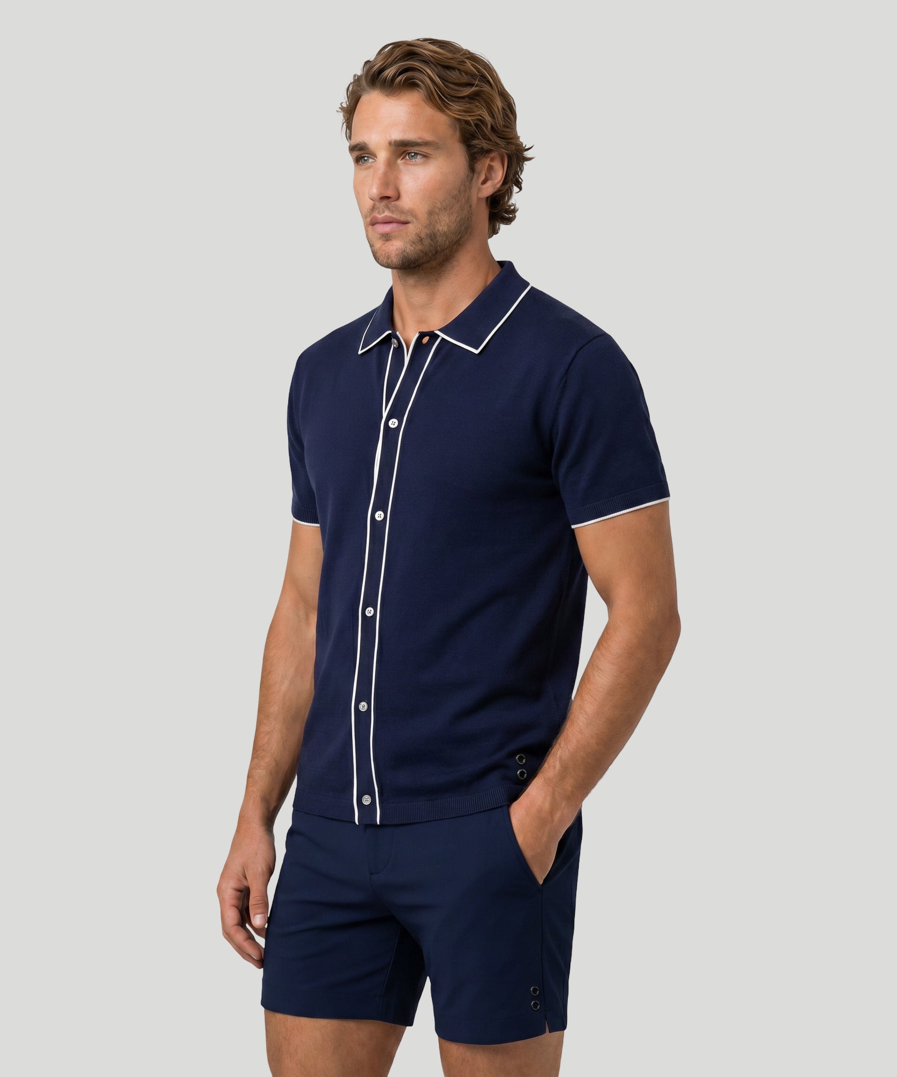 Cotton-Silk Shirt: Navy