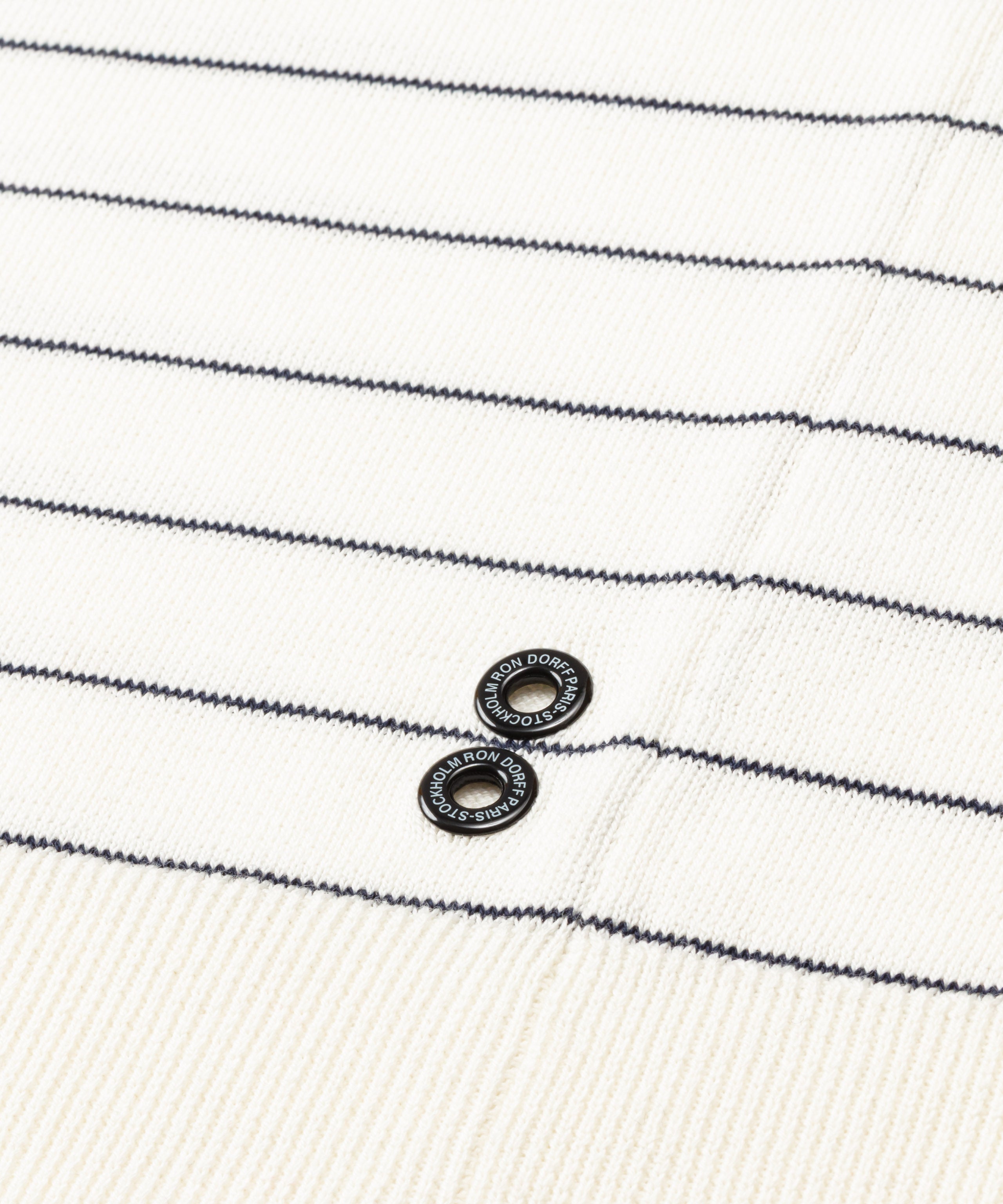 Cotton-Silk RD Polo w. Pin Stripes: Navy/White