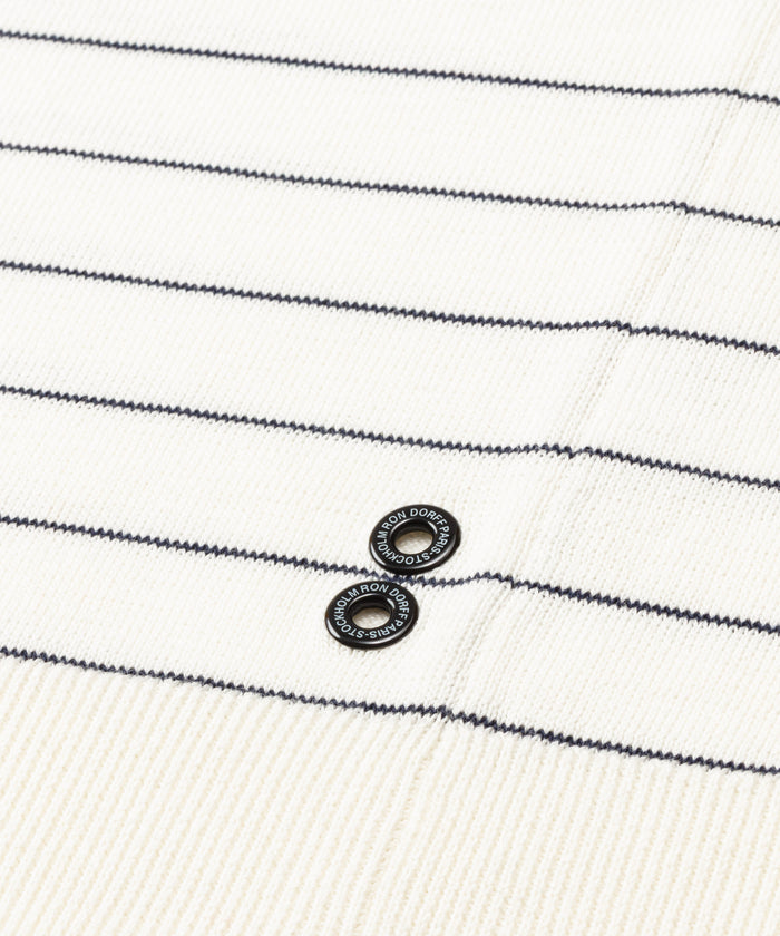 Cotton-Silk RD Polo w. Pin Stripes: Navy/White