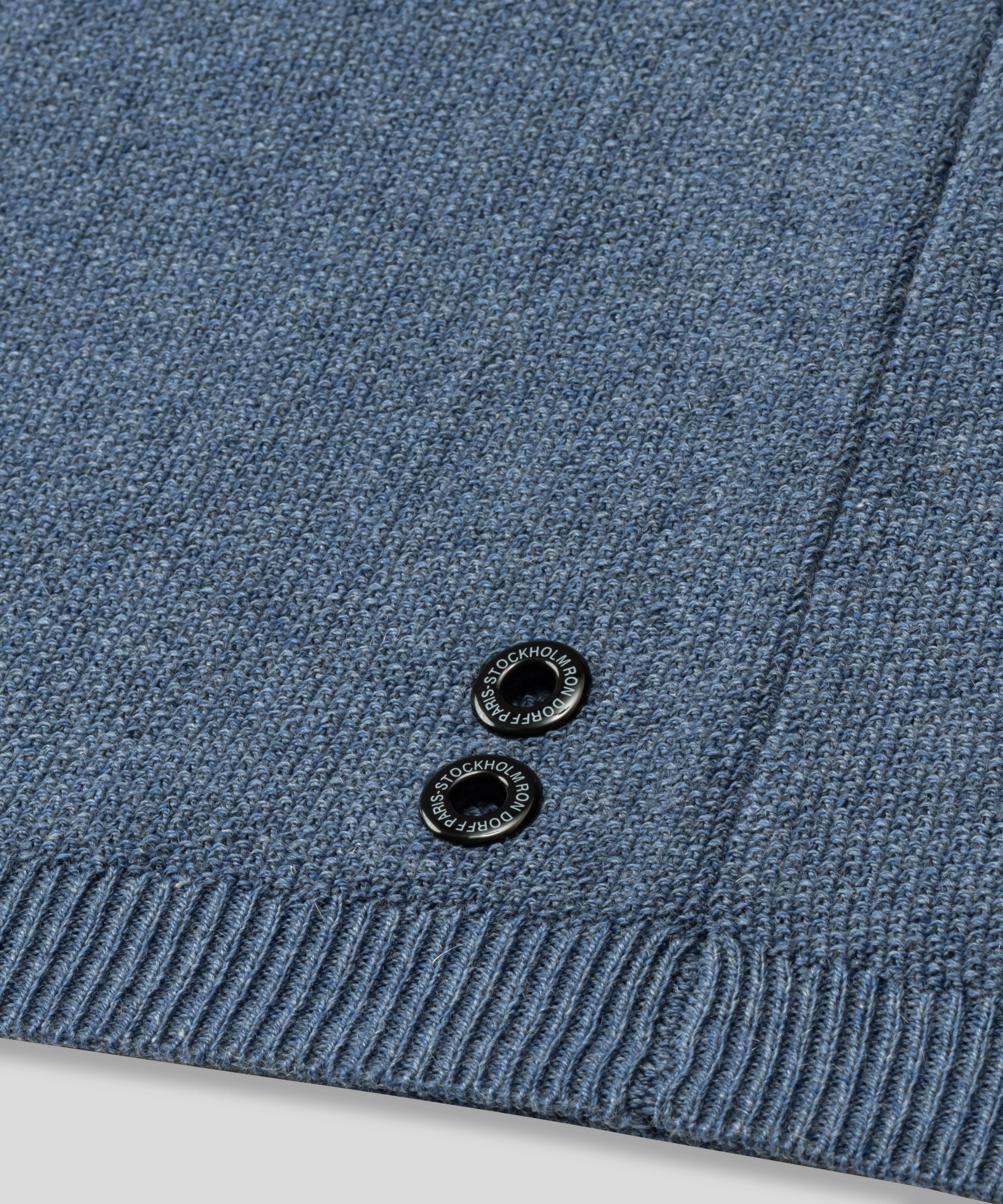 Cotton-Cashmere Piqué RD Polo V Neck Long Sleeved: Blue Melange