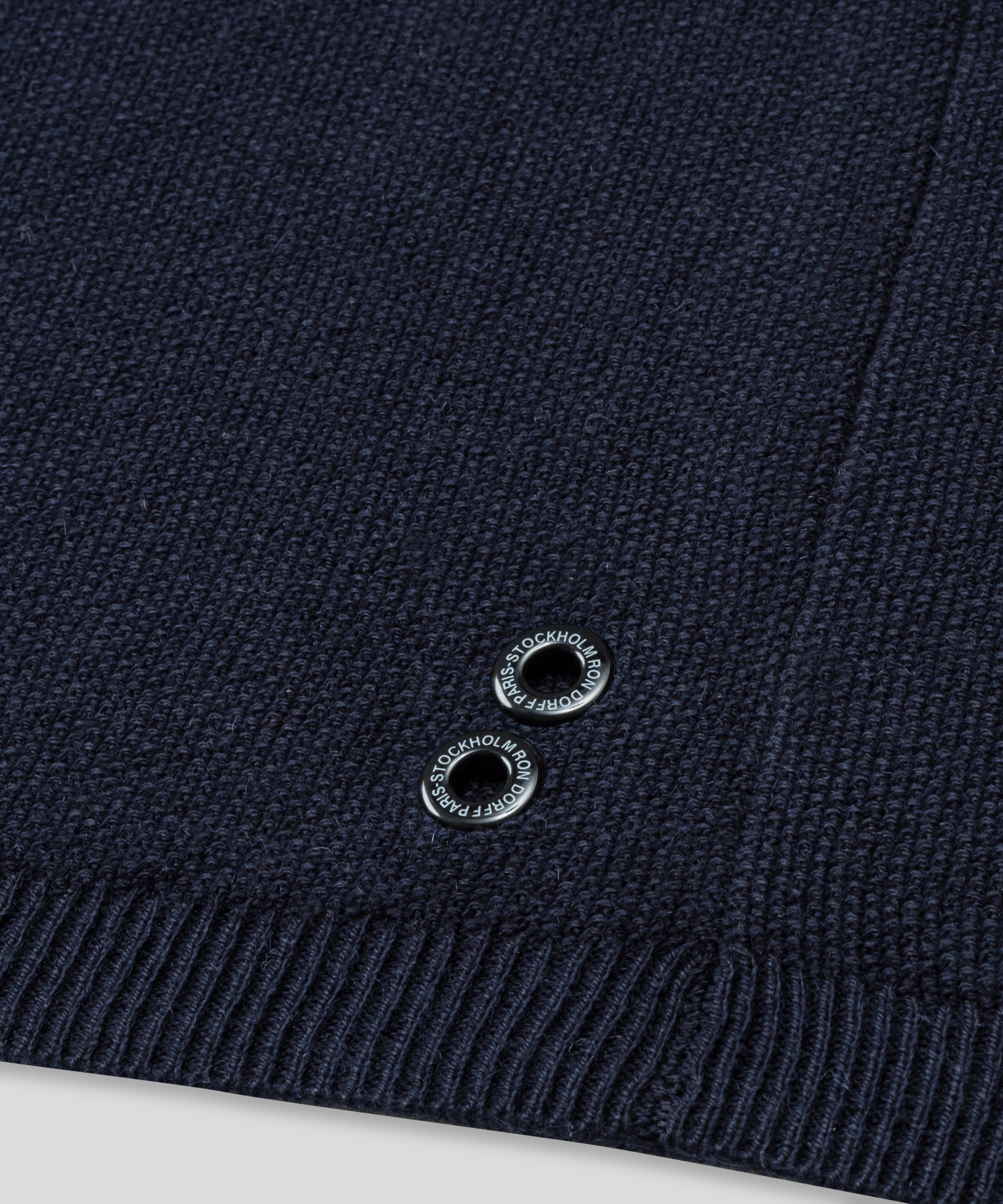 Cotton-Cashmere Piqué RD Polo V Neck Long Sleeved: Navy/White