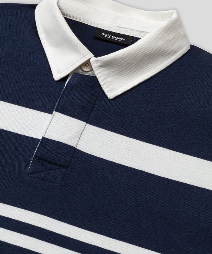 RD Rugby Polo w. Irregular Stripes: Navy/White