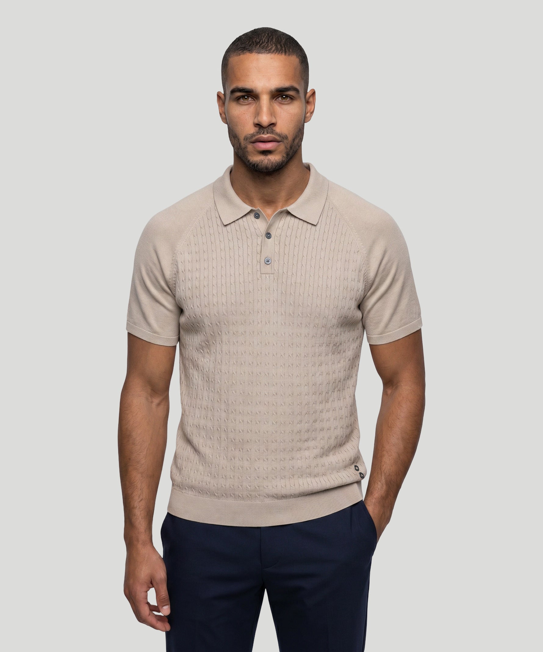 Cotton Polo w. Cable: Sandy Beige