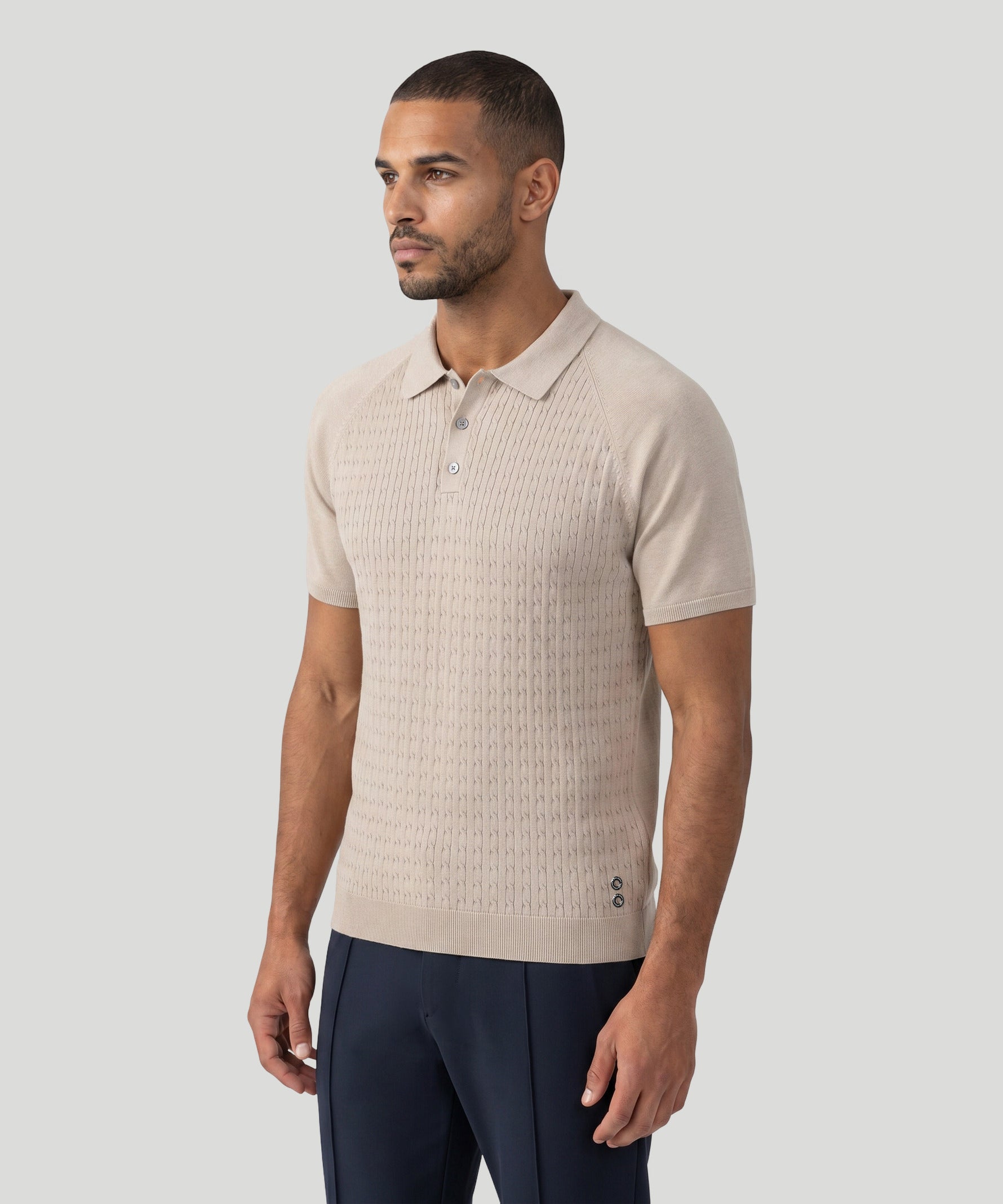 Cotton Polo w. Cable: Sandy Beige