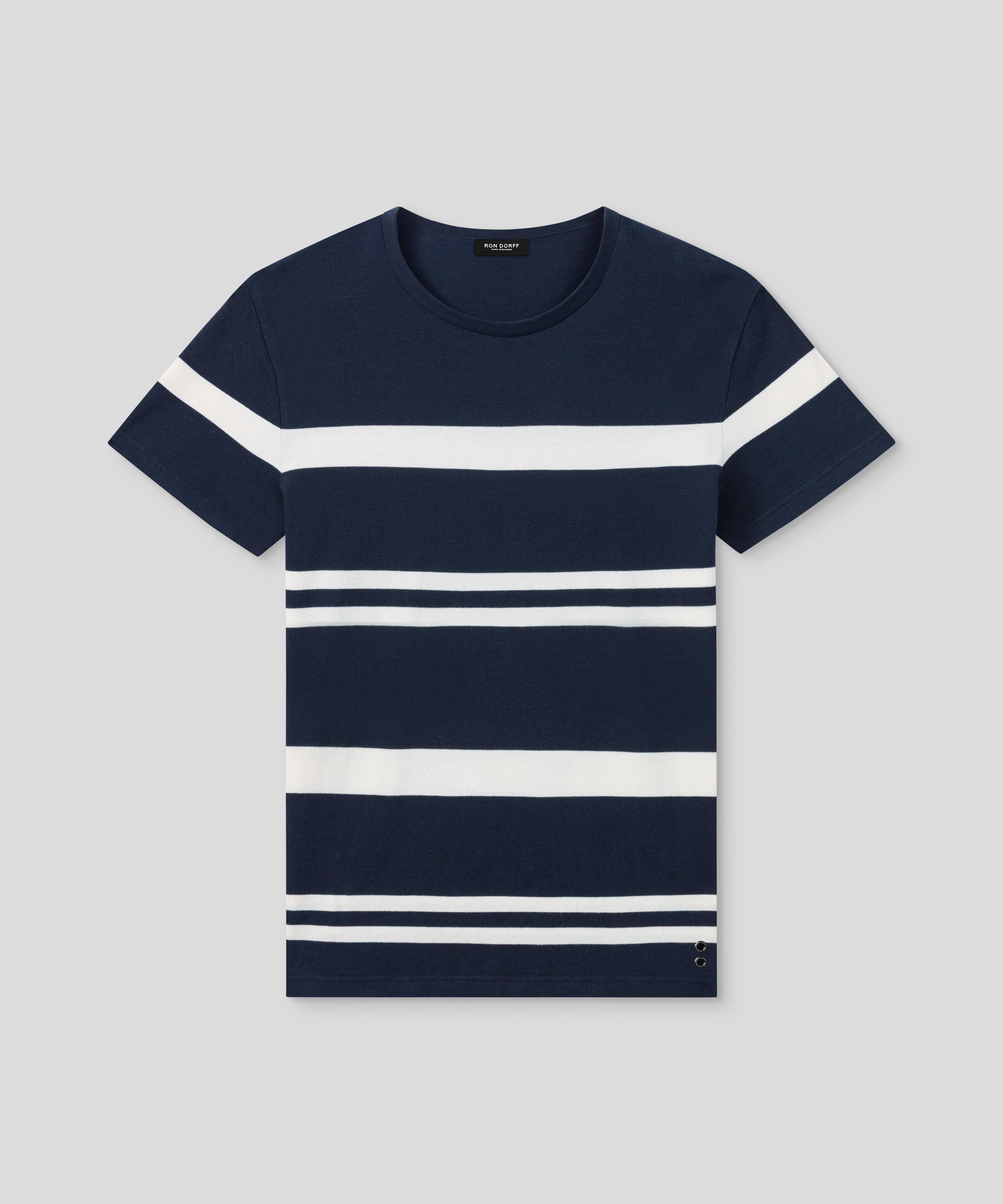 Cotton Piqué T-Shirt Eyelet Edition w. Irregular Stripes: Navy/White