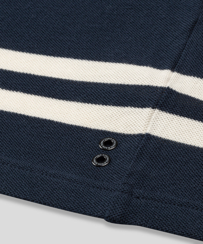 Cotton Piqué T-Shirt Eyelet Edition w. Irregular Stripes: Navy/White