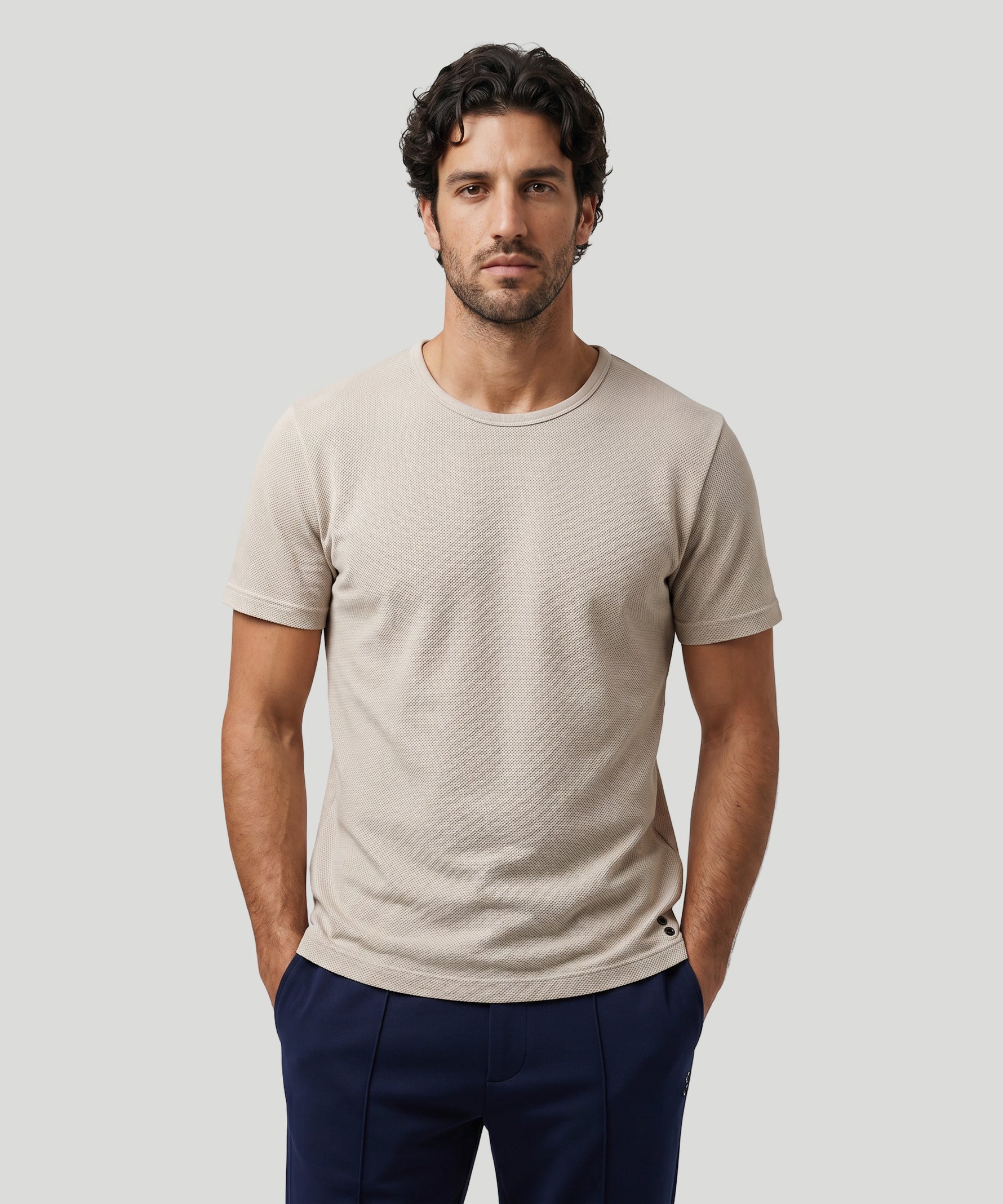 Cotton Piqué T-Shirt Eyelet Edition: Sandy Beige