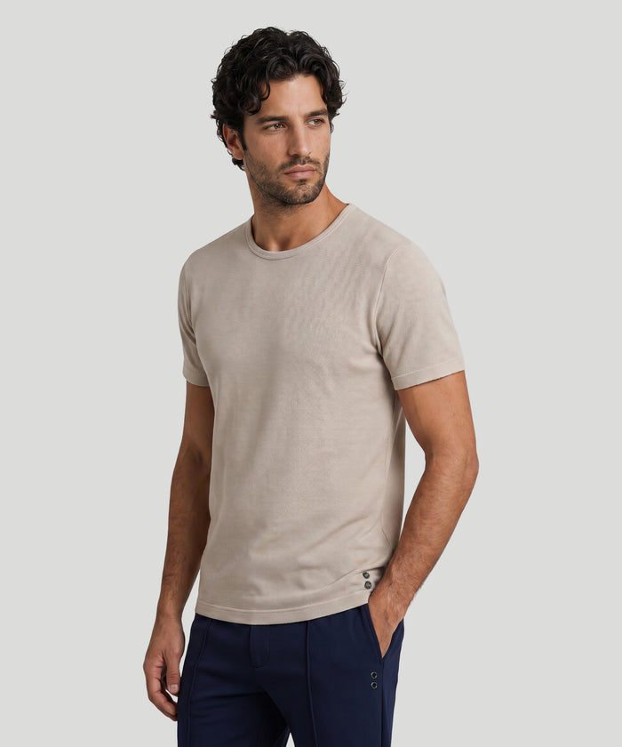 Cotton Piqué T-Shirt Eyelet Edition: Sandy Beige