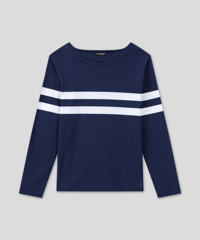 Long Sleeved T-Shirt w. Double Stripes: Navy