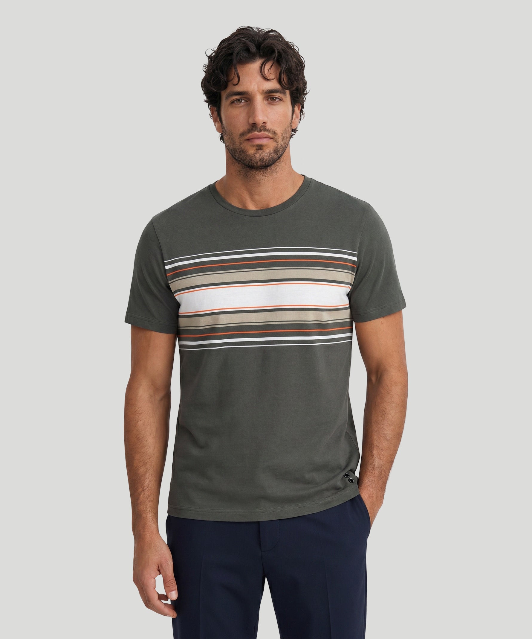 Organic Cotton T-Shirt w. Placed Stripes: Urban Khaki
