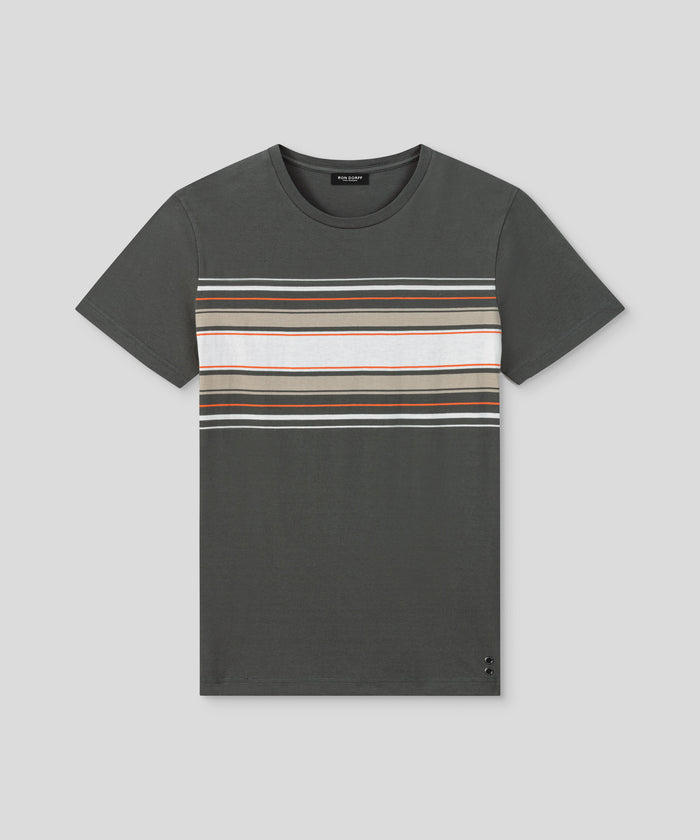 Organic Cotton T-Shirt w. Placed Stripes: Urban Khaki