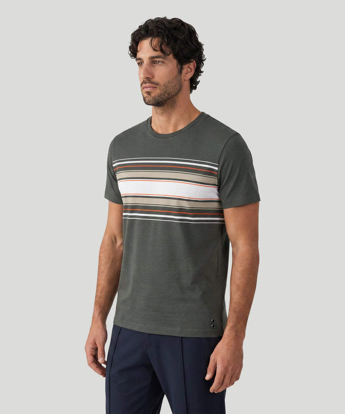 Organic Cotton T-Shirt w. Placed Stripes: Urban Khaki