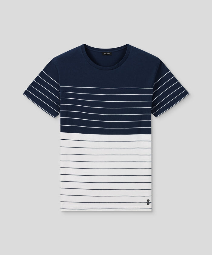 Organic Cotton T-Shirt w. Pin Stripes: Navy/White