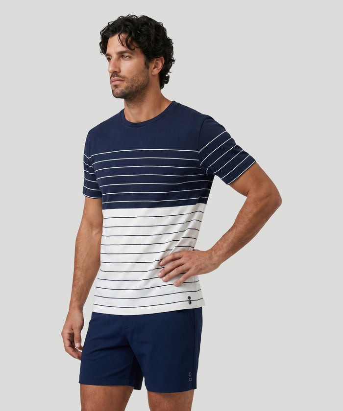 Organic Cotton T-Shirt w. Pin Stripes: Navy/White