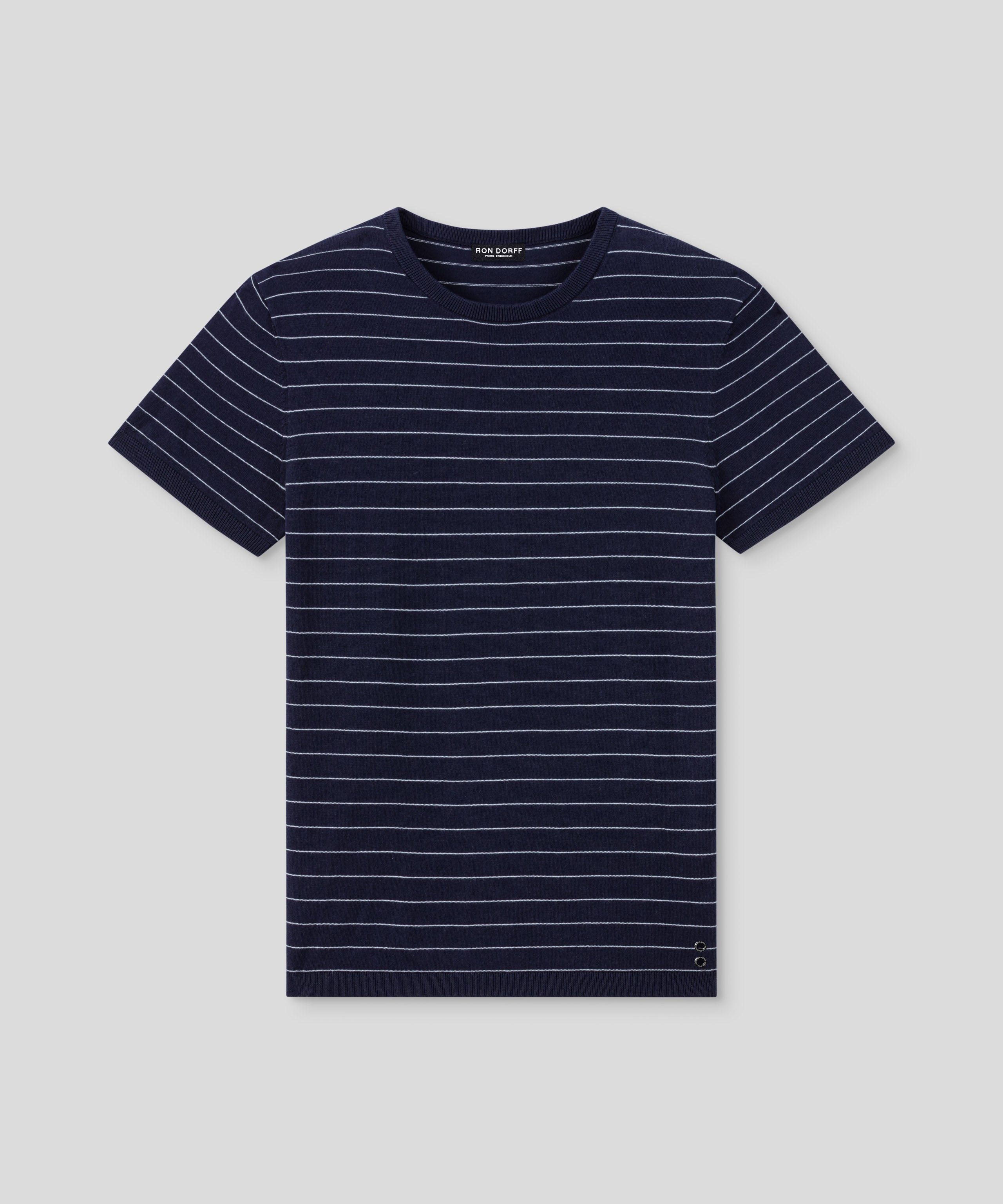 Knitted T-Shirt w. Pin Stripes: Navy/White
