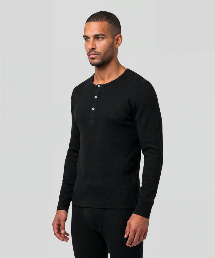 Army Ribbed Henley T-Shirt: Black