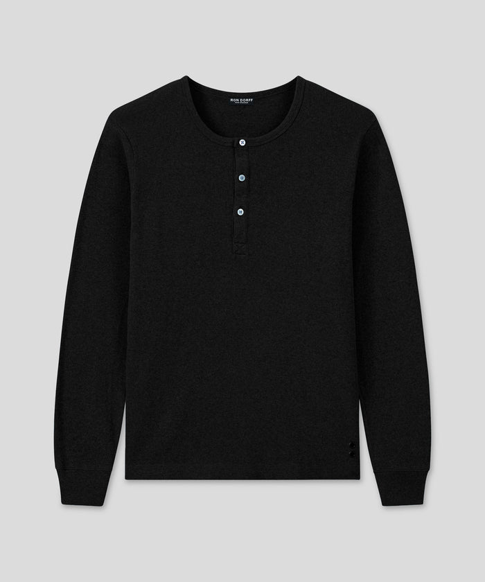 Army Ribbed Henley T-Shirt: Black