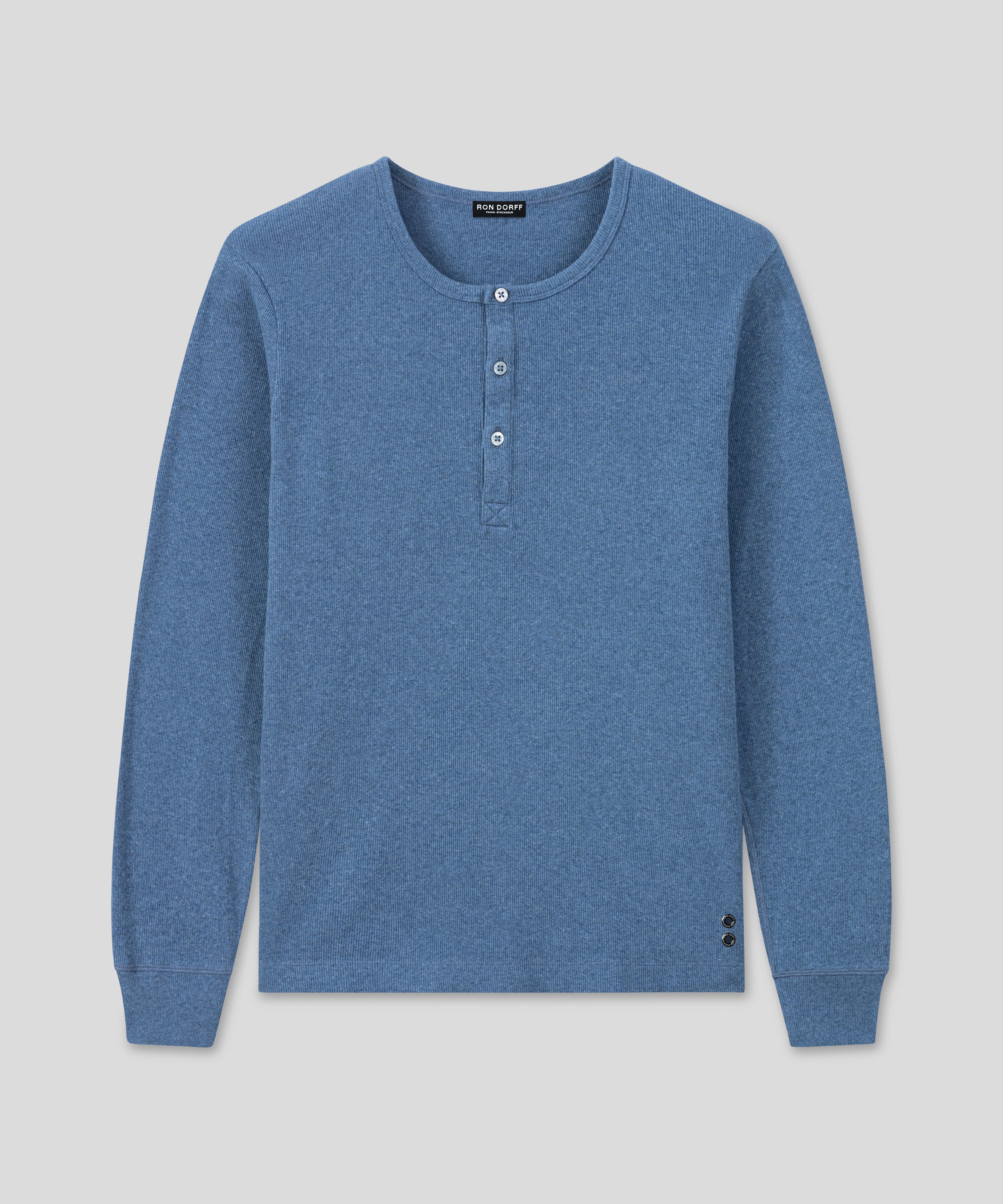 Army Ribbed Henley T-Shirt: Blue Melange