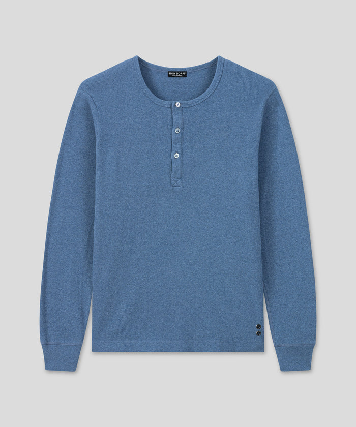 Army Ribbed Henley T-Shirt: Blue Melange