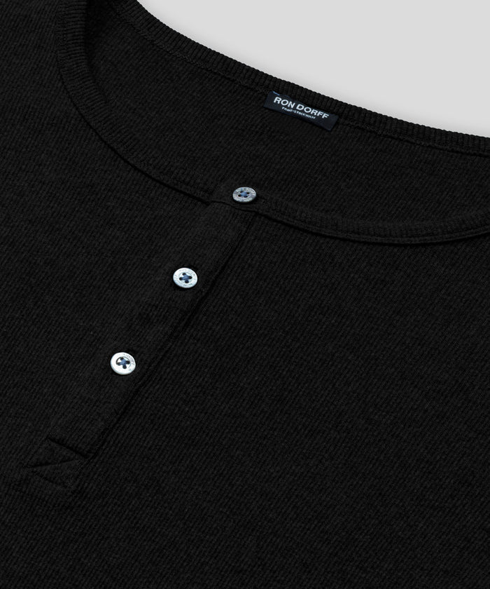 Army Ribbed Henley T-Shirt: Black