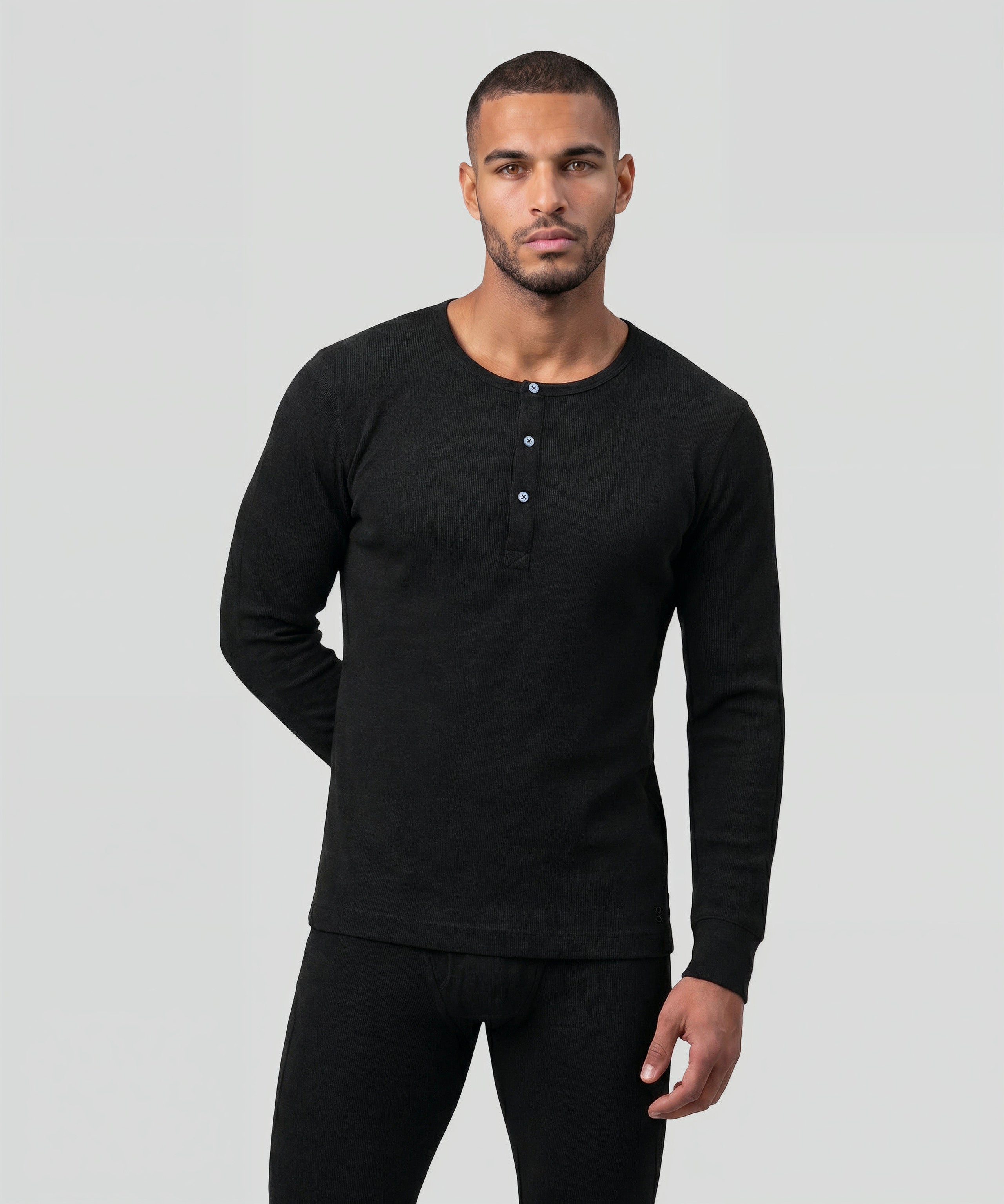 Army Ribbed Henley T-Shirt: Black
