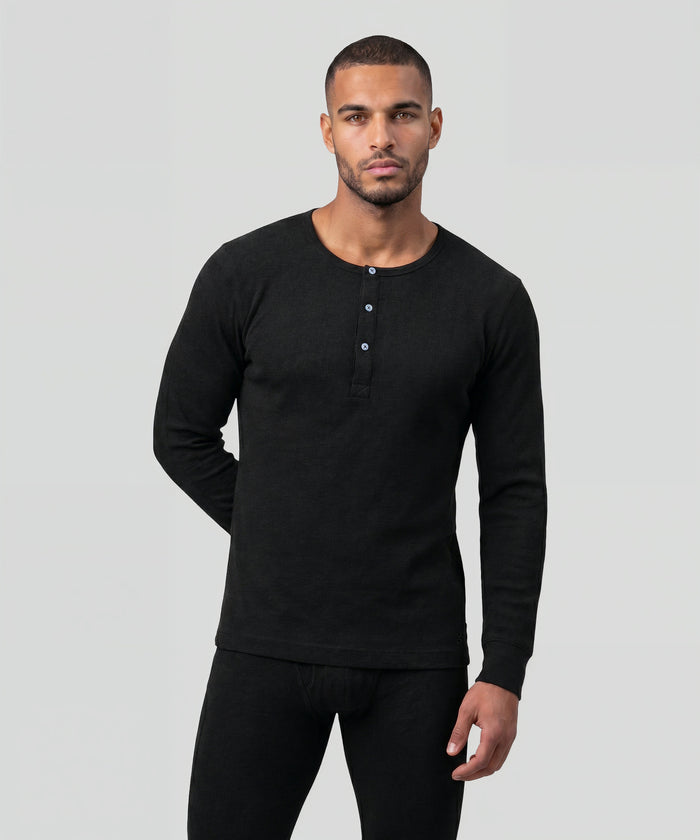 Army Ribbed Henley T-Shirt: Black